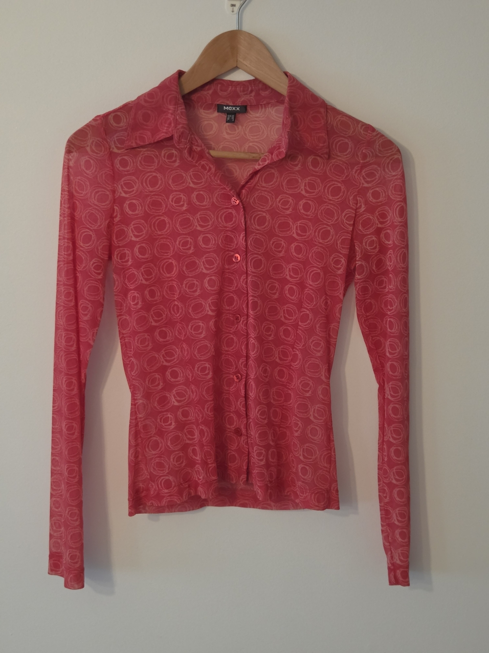 Mexx 00s Red Sheer Circle-Print Button Down Shirt